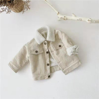 New Korean Style Winter Overcoat for Kids - Fleece-lined Thickened Lamb Wool Corduroy Clothes