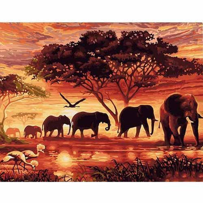 Sunset and Elephants DIY Painting For Home Decor