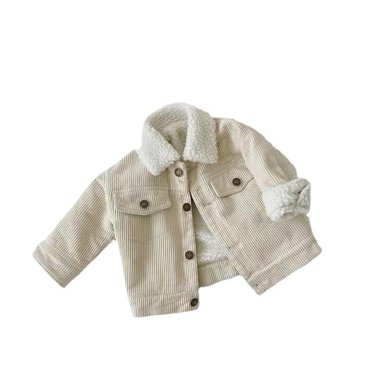 New Korean Style Winter Overcoat for Kids - Fleece-lined Thickened Lamb Wool Corduroy Clothes