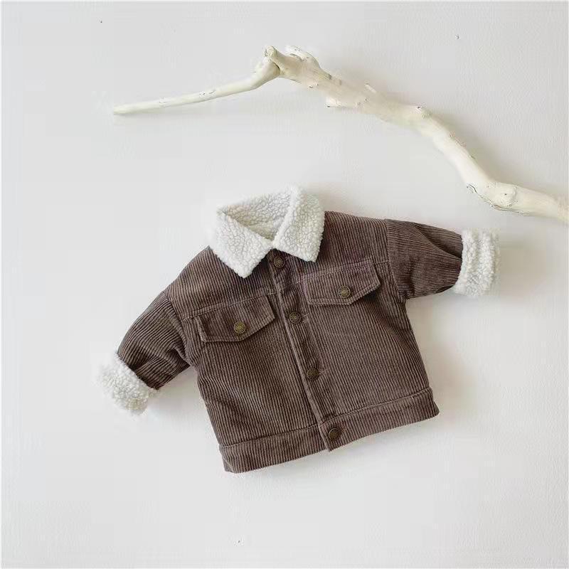 New Korean Style Winter Overcoat for Kids - Fleece-lined Thickened Lamb Wool Corduroy Clothes