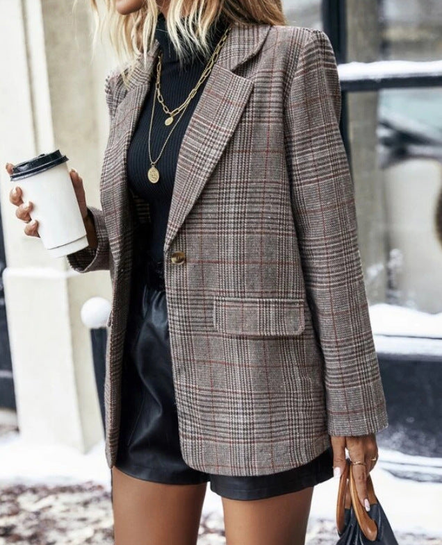 Plaid Printed Lapel Jacket