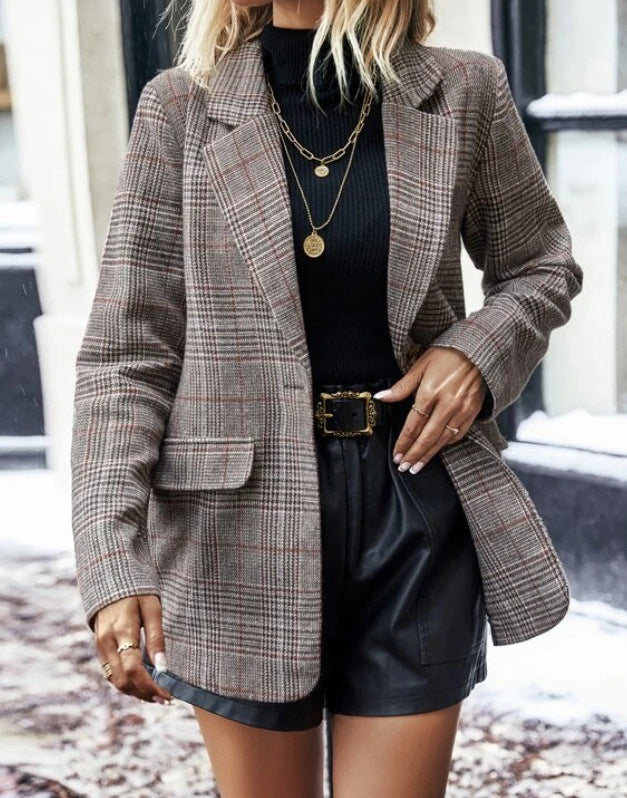 Plaid Printed Lapel Jacket