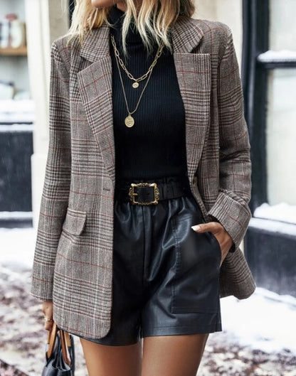 Plaid Printed Lapel Jacket