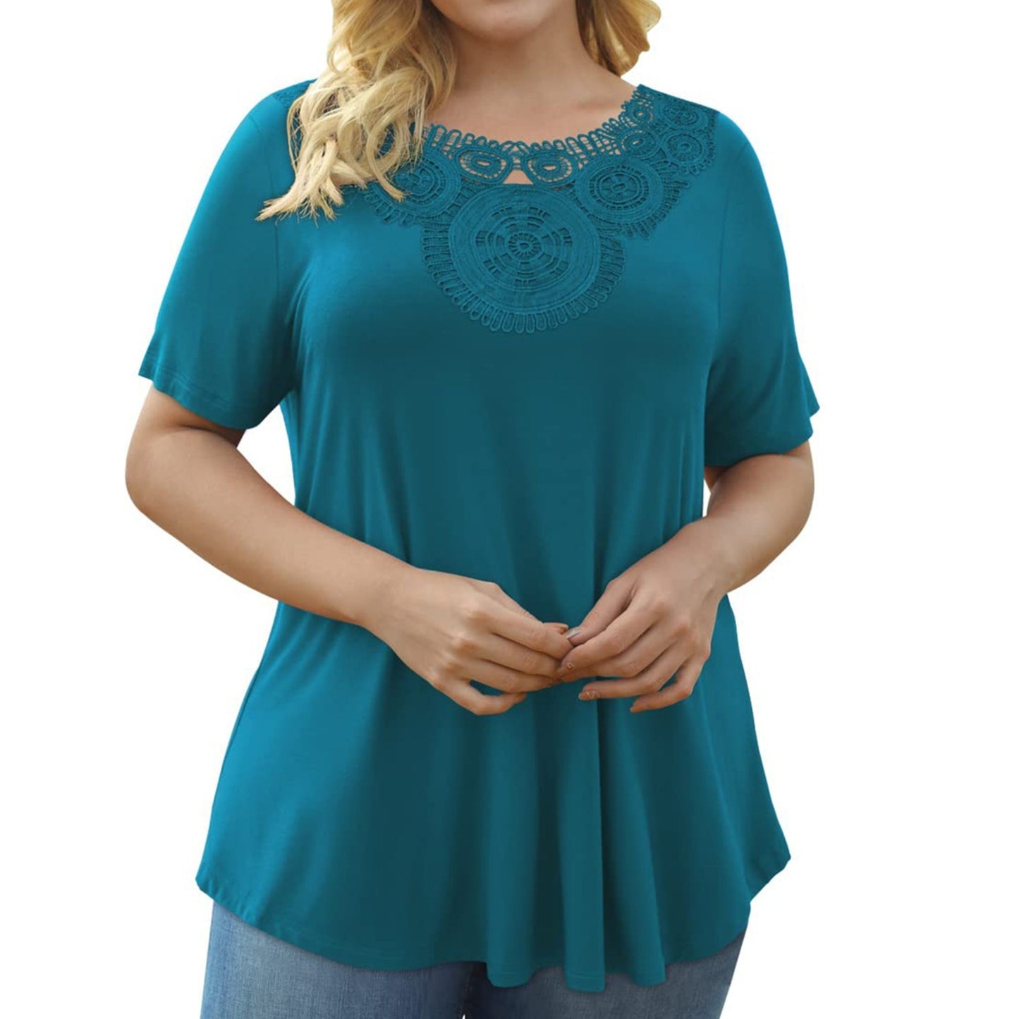 Pullover Lace Pleated T-shirt Waist Top