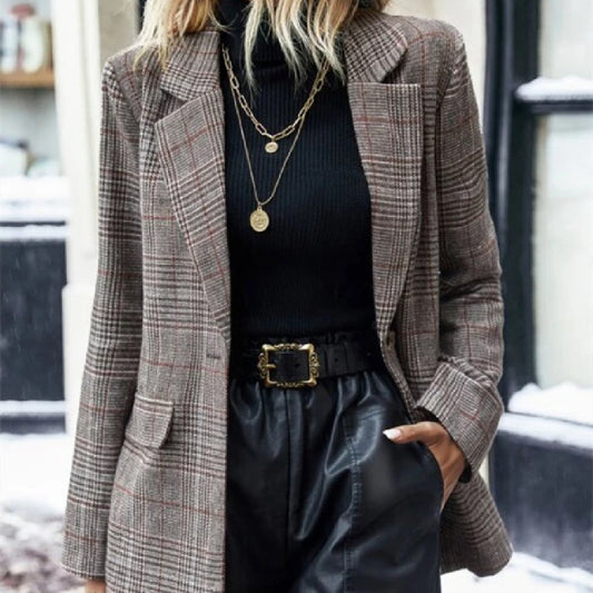 Plaid Printed Lapel Jacket